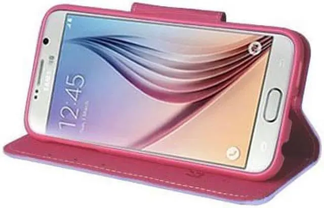 Alt view image 3 of 4 - PURPLE PINK INFOLIO WALLET CREDIT CARD ID CASH CASE STAND FOR SAMSUNG GALAXY S6