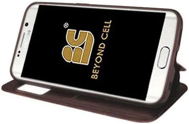 Alt view image 3 of 4 - BROWN INFOLIO WINDOW WALLET CREDIT ID CARD CASE STAND FOR SAMSUNG GALAXY S6 EDGE