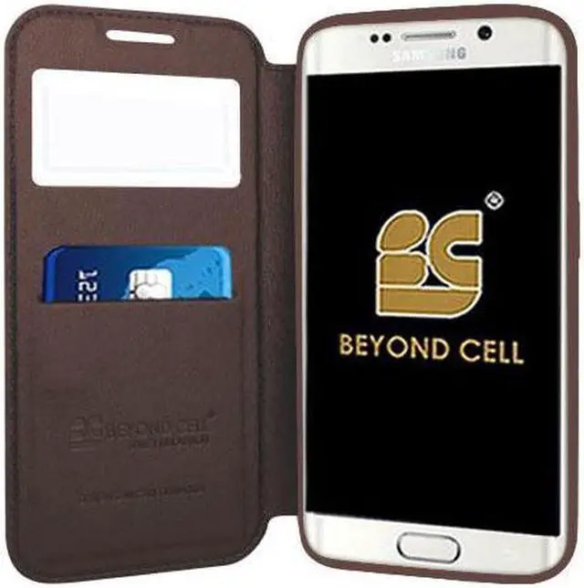 Alt view image 4 of 4 - BROWN INFOLIO WINDOW WALLET CREDIT ID CARD CASE STAND FOR SAMSUNG GALAXY S6 EDGE