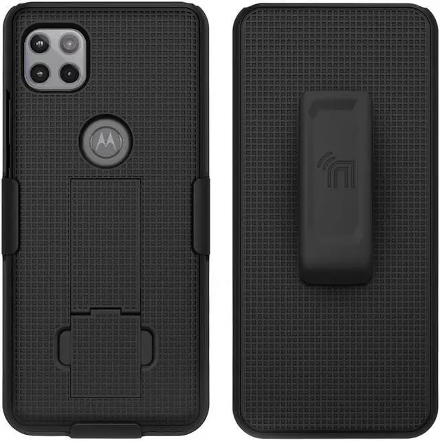 Alt view image 2 of 7 - Black Case Cover and Belt Clip Holster for Motorola Moto One 5G ACE Phone XT2113