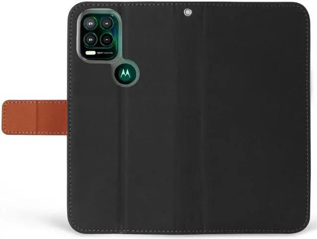 Alt view image 2 of 6 - Black/Brown Wallet Case Card ID Slot and Wrist Strap for Moto G Stylus 5G XT2131
