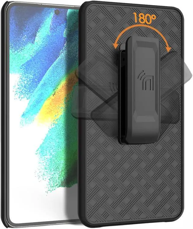 Alt view image 3 of 7 - Black Hard Case Cover Stand Belt Clip Holster for Samsung Galaxy S21 FE Phone