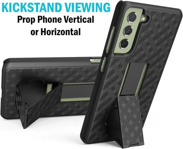 Alt view image 4 of 7 - Black Hard Case Cover Stand Belt Clip Holster for Samsung Galaxy S21 FE Phone