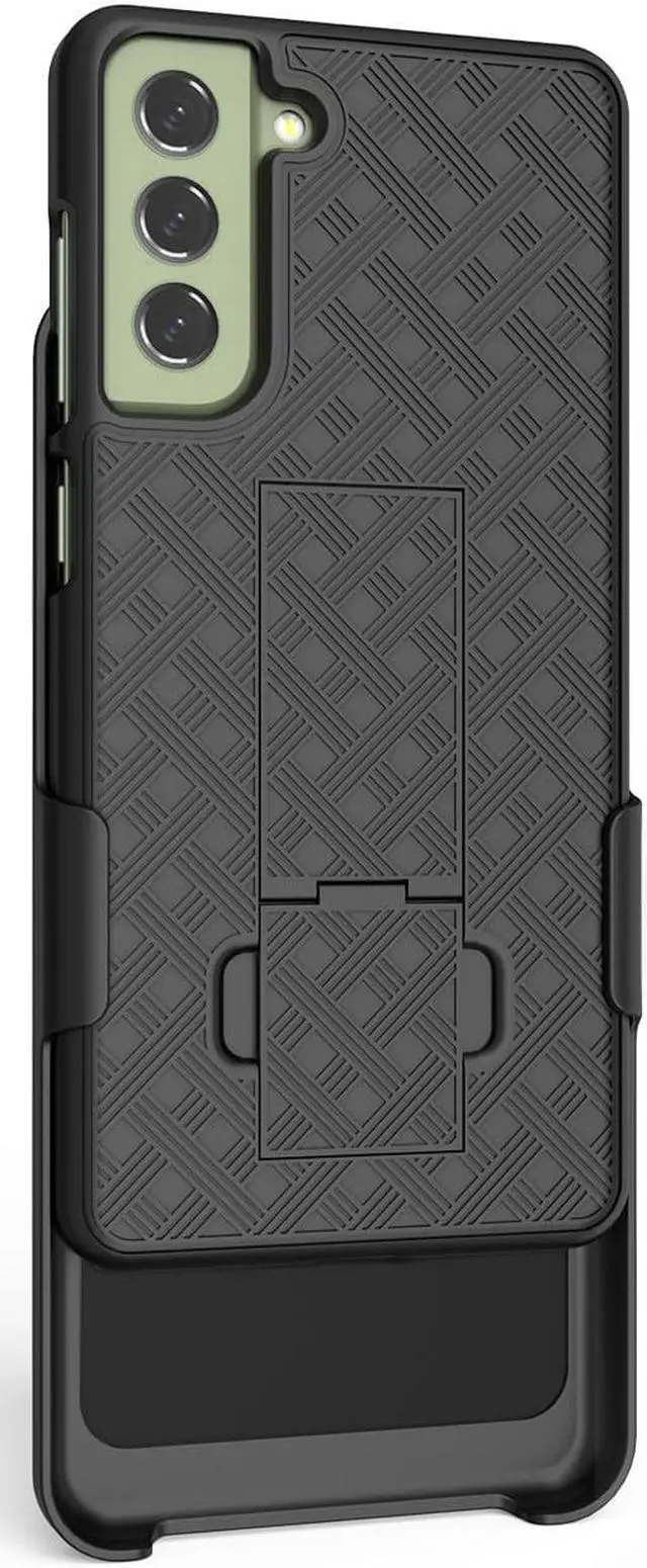 Alt view image 6 of 7 - Black Hard Case Cover Stand Belt Clip Holster for Samsung Galaxy S21 FE Phone