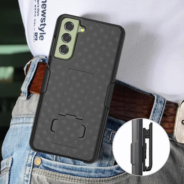Alt view image 7 of 7 - Black Hard Case Cover Stand Belt Clip Holster for Samsung Galaxy S21 FE Phone