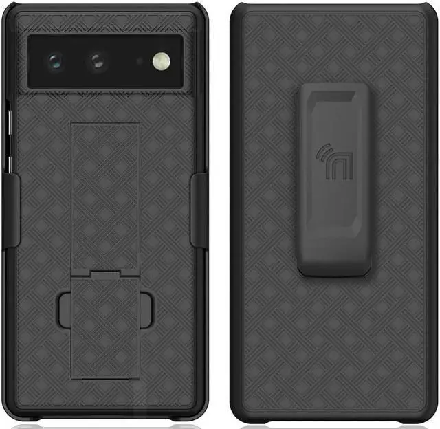 Alt view image 2 of 7 - Black Hard Case Cover Stand and Belt Clip Holster Combo for Google Pixel 6