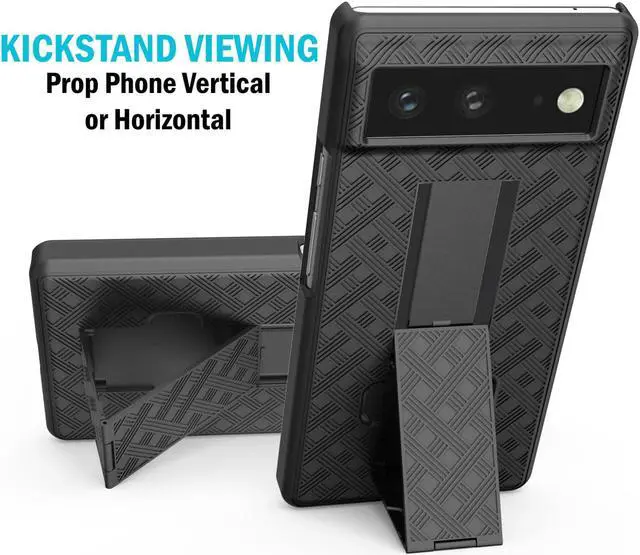 Alt view image 4 of 7 - Black Hard Case Cover Stand and Belt Clip Holster Combo for Google Pixel 6