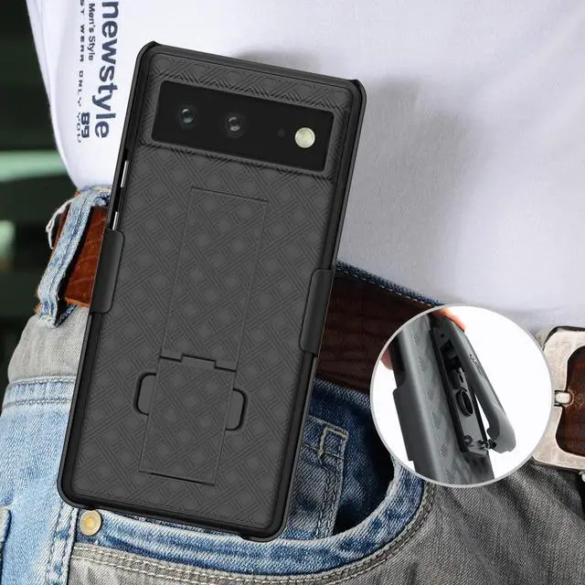 Alt view image 6 of 7 - Black Hard Case Cover Stand and Belt Clip Holster Combo for Google Pixel 6
