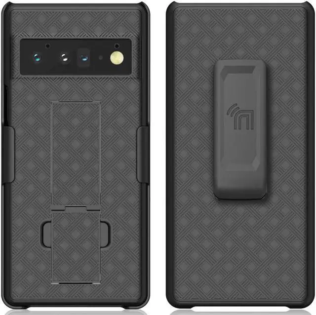 Alt view image 2 of 7 - Black Hard Case Cover Stand and Belt Clip Holster Combo for Google Pixel 6 Pro