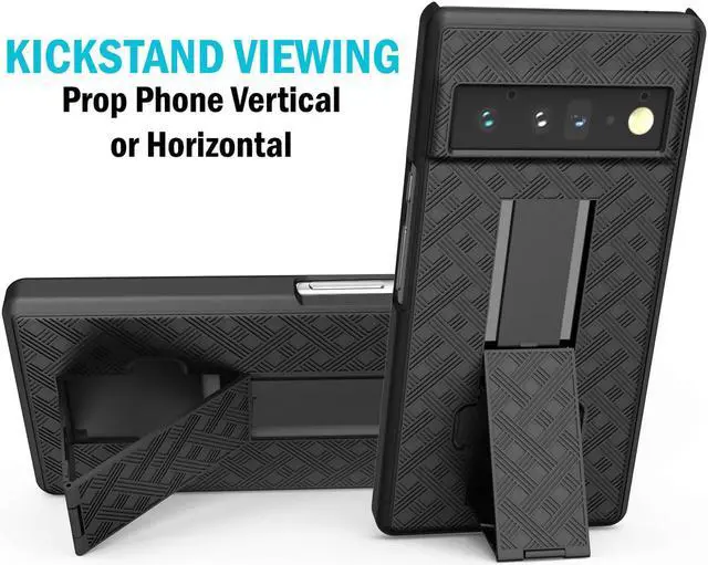 Alt view image 4 of 7 - Black Hard Case Cover Stand and Belt Clip Holster Combo for Google Pixel 6 Pro