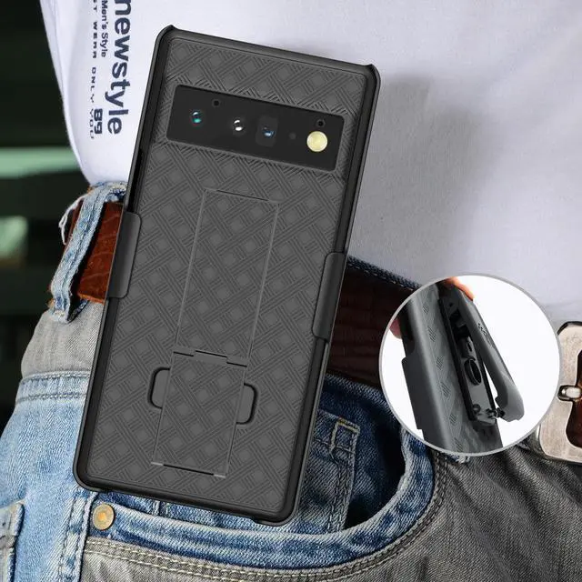 Alt view image 6 of 7 - Black Hard Case Cover Stand and Belt Clip Holster Combo for Google Pixel 6 Pro