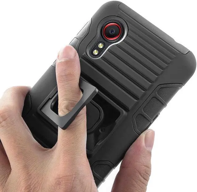 Alt view image 4 of 7 - Black Rugged Grip Case with Ring Stand and Belt Clip for Samsung Galaxy XCover 5