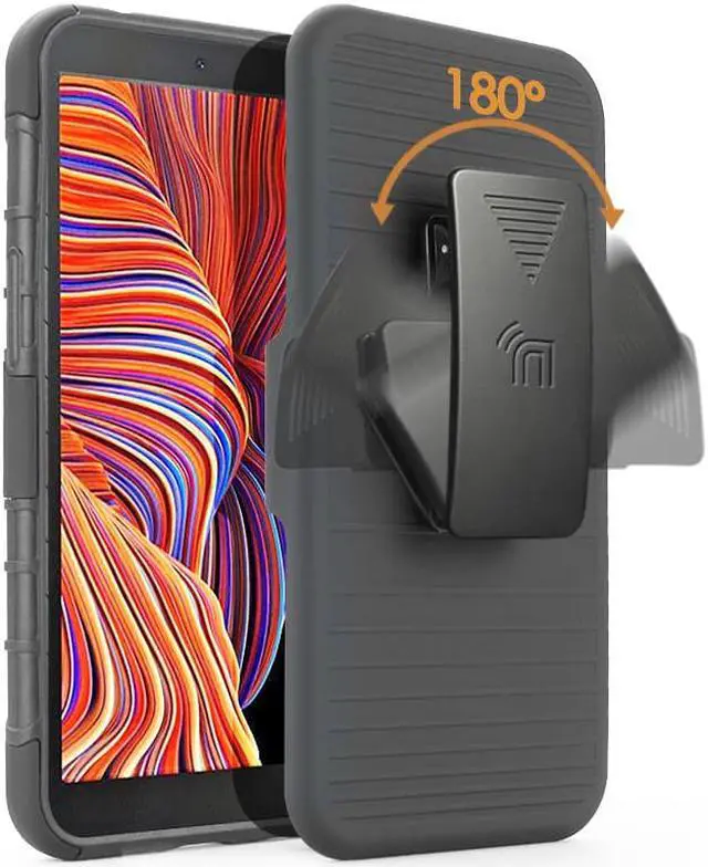Alt view image 3 of 7 - Black Rugged Grip Case with Ring Stand and Belt Clip for Samsung Galaxy XCover 5