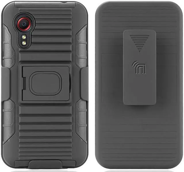 Alt view image 2 of 7 - Black Rugged Grip Case with Ring Stand and Belt Clip for Samsung Galaxy XCover 5