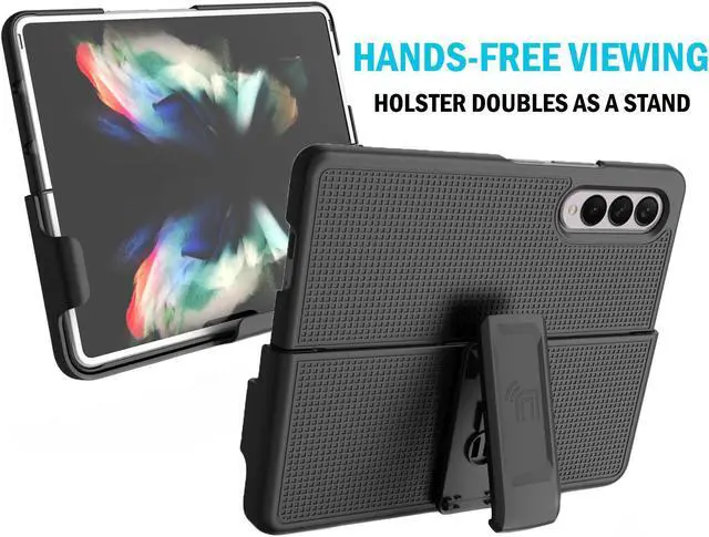 Alt view image 4 of 7 - Black Hard Case Cover and Belt Clip Holster Stand for Samsung Galaxy Z Fold 3 5G
