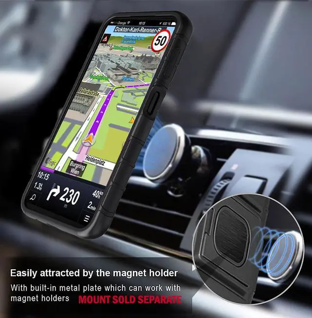 Alt view image 6 of 7 - Black Rugged Case with Ring Grip Stand for Samsung Galaxy A14 5G Phone