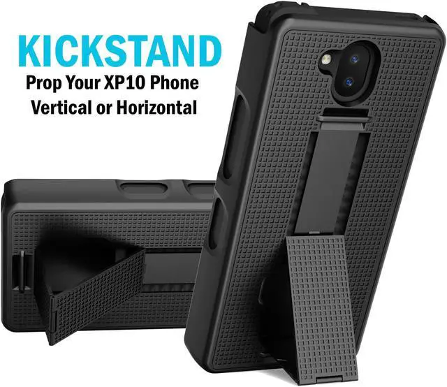Alt view image 3 of 5 - Black Grid Texture Hard Case Cover Kickstand for Sonim XP10 5G Phone (XP9900)