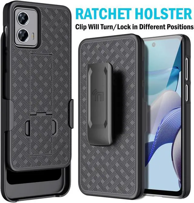 Alt view image 3 of 7 - Black Hard Case Cover Stand and Belt Clip Holster for Motorola Moto G 5G 2023