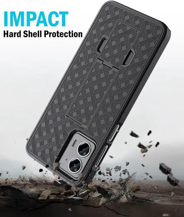 Alt view image 5 of 7 - Black Hard Case Cover Stand and Belt Clip Holster for Motorola Moto G 5G 2023