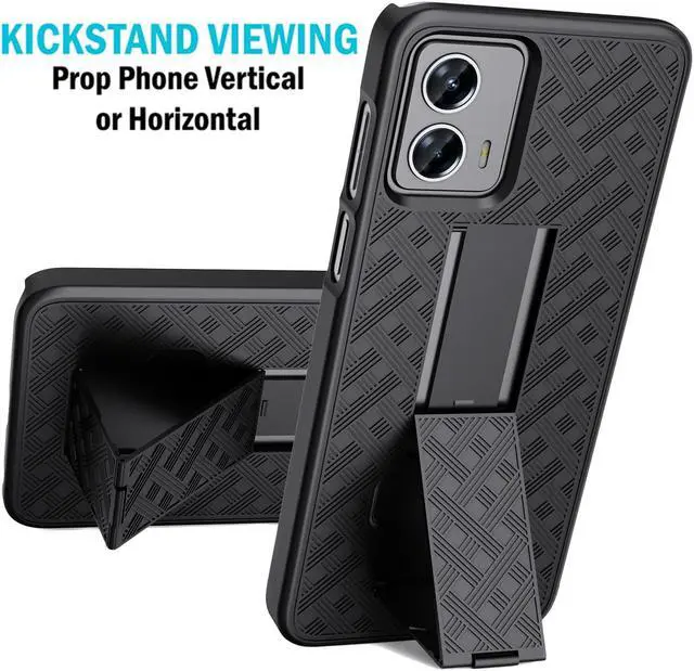 Alt view image 4 of 7 - Black Hard Case Cover Stand and Belt Clip Holster for Motorola Moto G 5G 2023