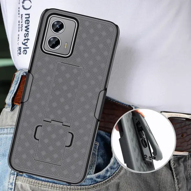 Alt view image 6 of 7 - Black Hard Case Cover Stand and Belt Clip Holster for Motorola Moto G 5G 2023