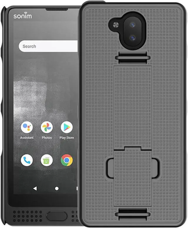 Alt view image 2 of 5 - Black Grid Texture Hard Case Cover Kickstand for Sonim XP10 5G Phone (XP9900)
