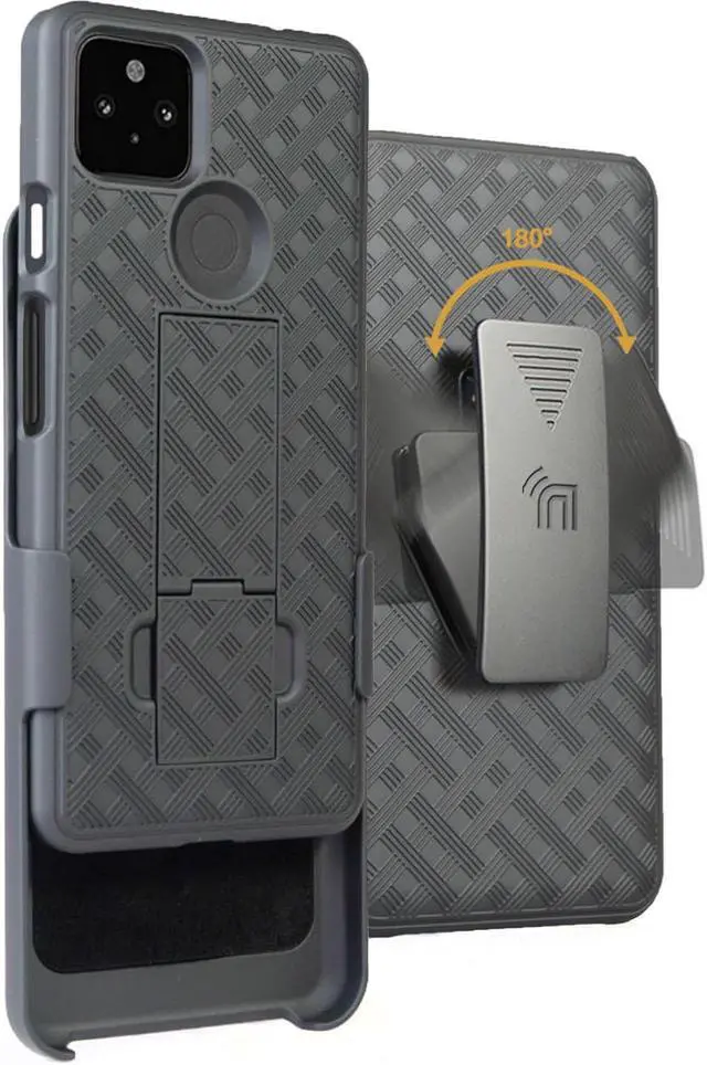 Main image of Black Case Kickstand Cover + Belt Clip Holster Holder for Google Pixel 5a Phone