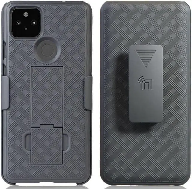 Alt view image 2 of 7 - Black Case Kickstand Cover + Belt Clip Holster Holder for Google Pixel 5a Phone