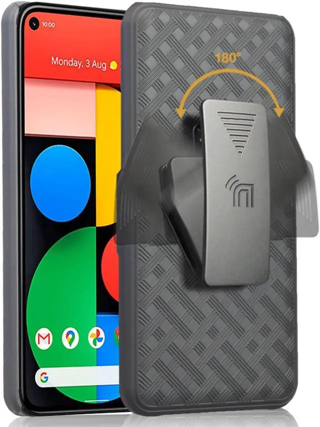 Alt view image 3 of 7 - Black Case Kickstand Cover + Belt Clip Holster Holder for Google Pixel 5a Phone