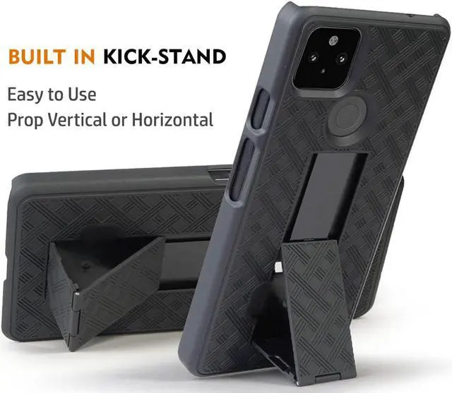 Alt view image 4 of 7 - Black Case Kickstand Cover + Belt Clip Holster Holder for Google Pixel 5a Phone