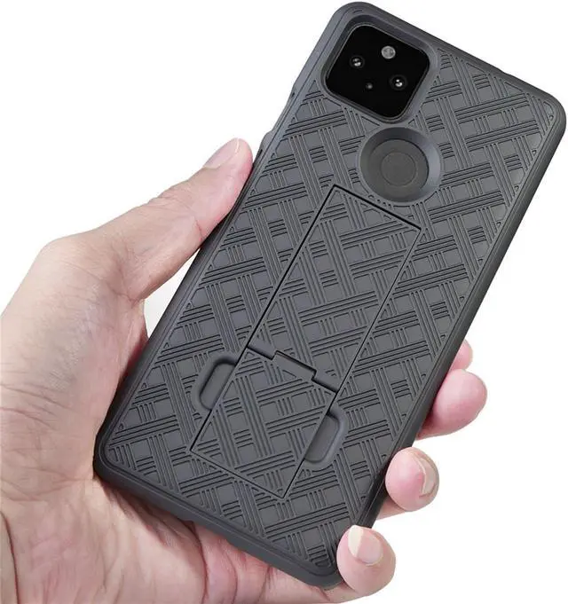 Alt view image 5 of 7 - Black Case Kickstand Cover + Belt Clip Holster Holder for Google Pixel 5a Phone