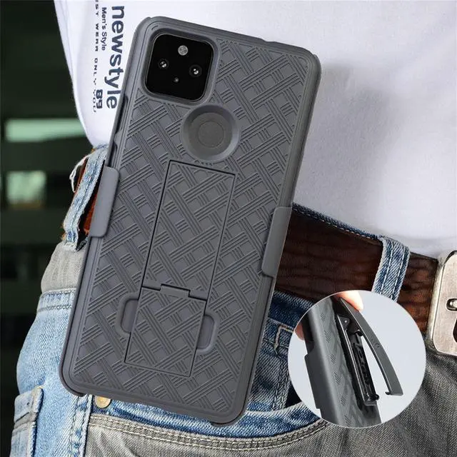 Alt view image 6 of 7 - Black Case Kickstand Cover + Belt Clip Holster Holder for Google Pixel 5a Phone