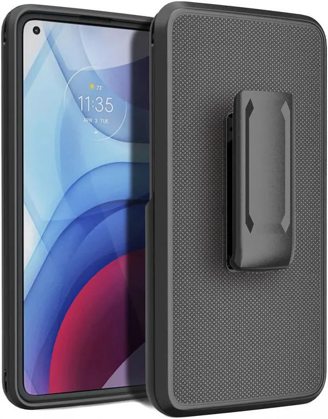 Alt view image 2 of 7 - Dual Layer Black Case Cover Kickstand + Belt Clip for Motorola Moto G Power 2021
