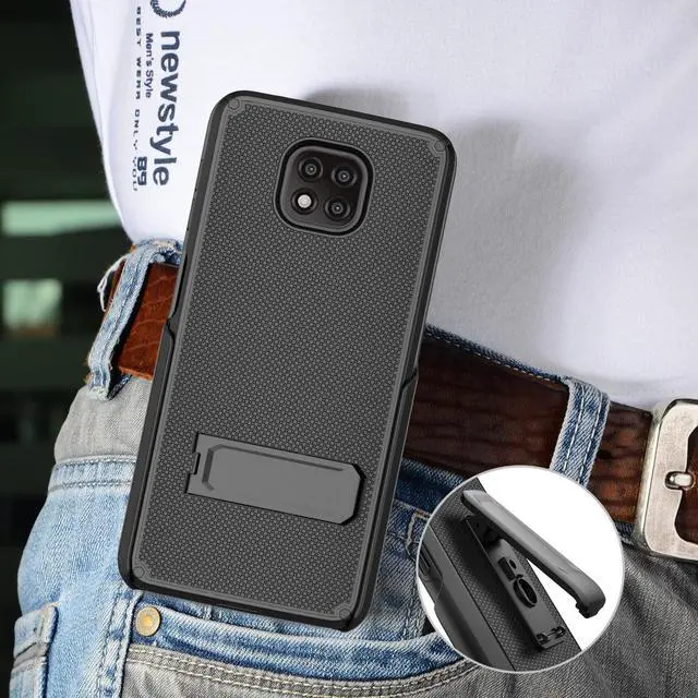 Alt view image 7 of 7 - Dual Layer Black Case Cover Kickstand + Belt Clip for Motorola Moto G Power 2021