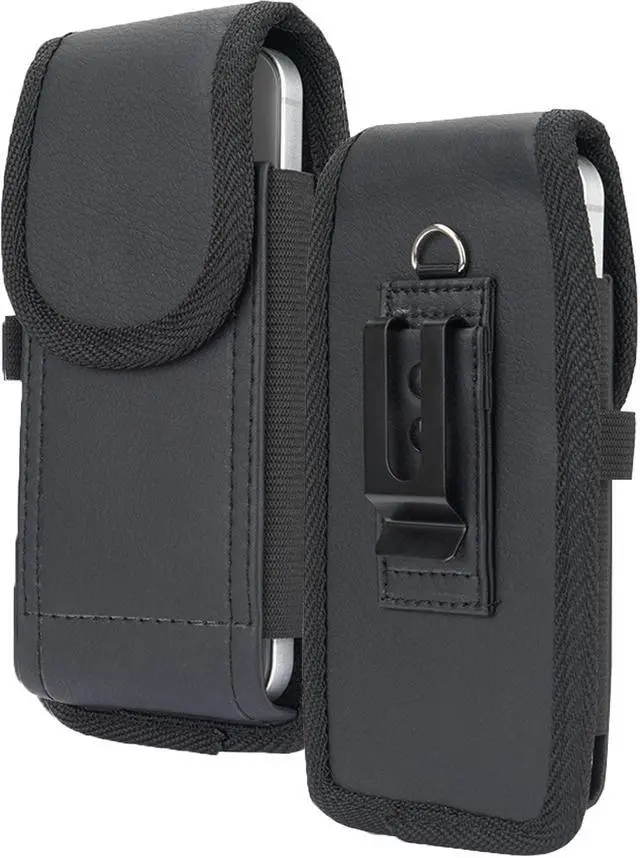Main image of Black Leather Case Pouch Belt Clip Harness Loop for iPhone 15 14 13 12 XR Phone