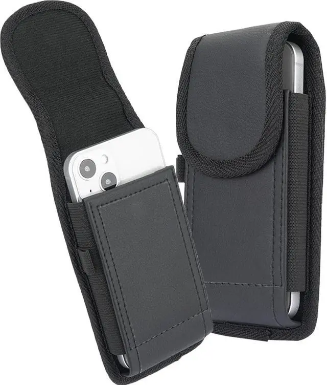 Alt view image 5 of 7 - Black Leather Case Pouch Belt Clip Harness Loop for iPhone 15 14 13 12 XR Phone