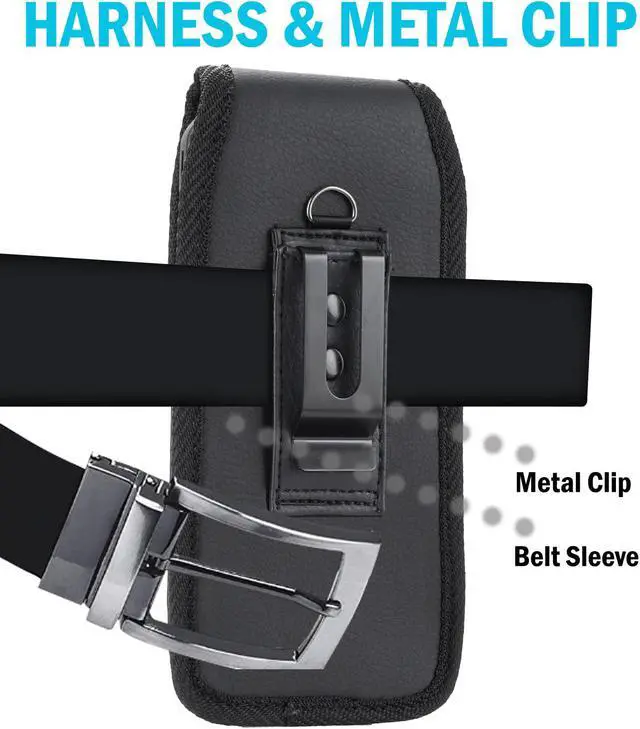 Alt view image 3 of 7 - Black Leather Case Pouch Belt Clip Harness Loop for iPhone 15 14 13 12 XR Phone