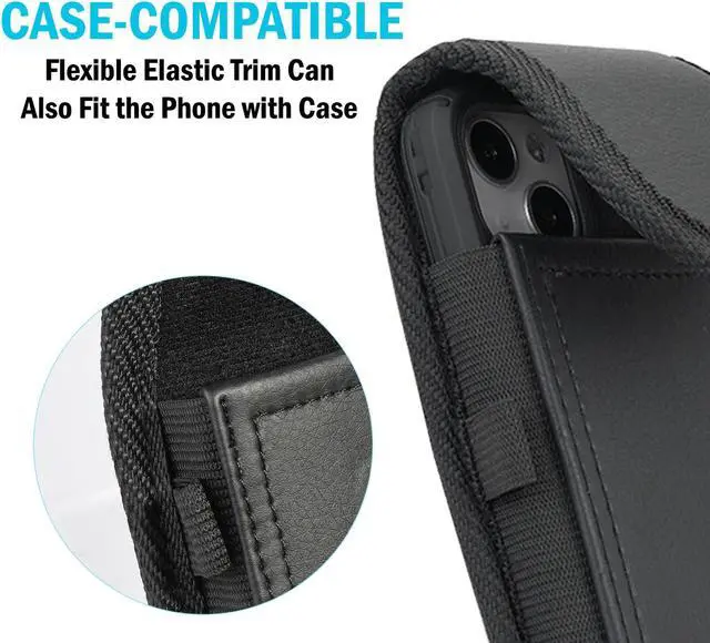 Alt view image 4 of 7 - Black Leather Case Pouch Belt Clip Harness Loop for iPhone 15 14 13 12 XR Phone