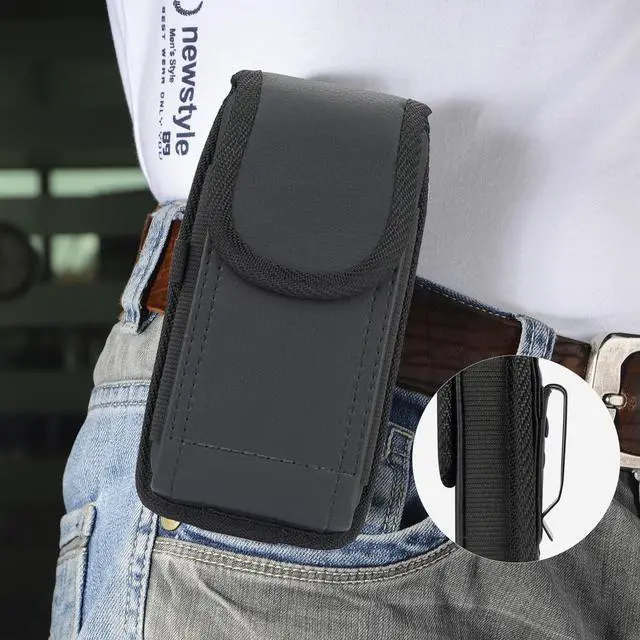 Alt view image 6 of 7 - Black Leather Case Pouch Belt Clip Harness Loop for iPhone 15 14 13 12 XR Phone