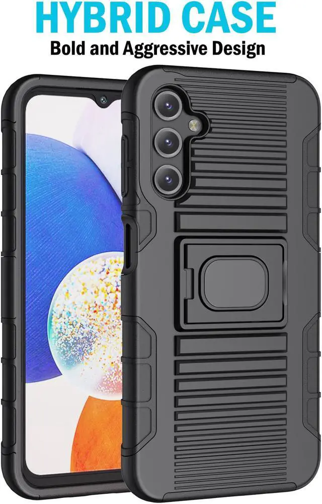 Alt view image 5 of 7 - Black Rugged Case with Ring Grip Stand for Samsung Galaxy A14 5G Phone