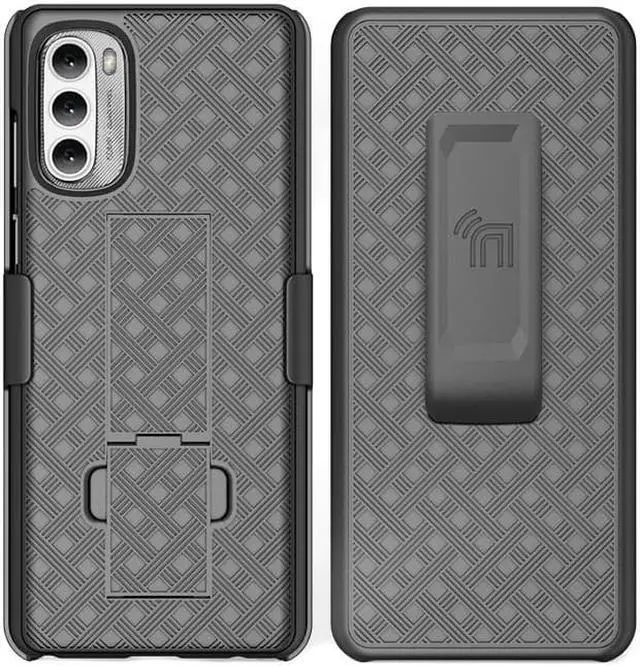 Alt view image 2 of 7 - Black Hard Case Cover Stand and Belt Clip Holster for Moto G Stylus 4G (2022)
