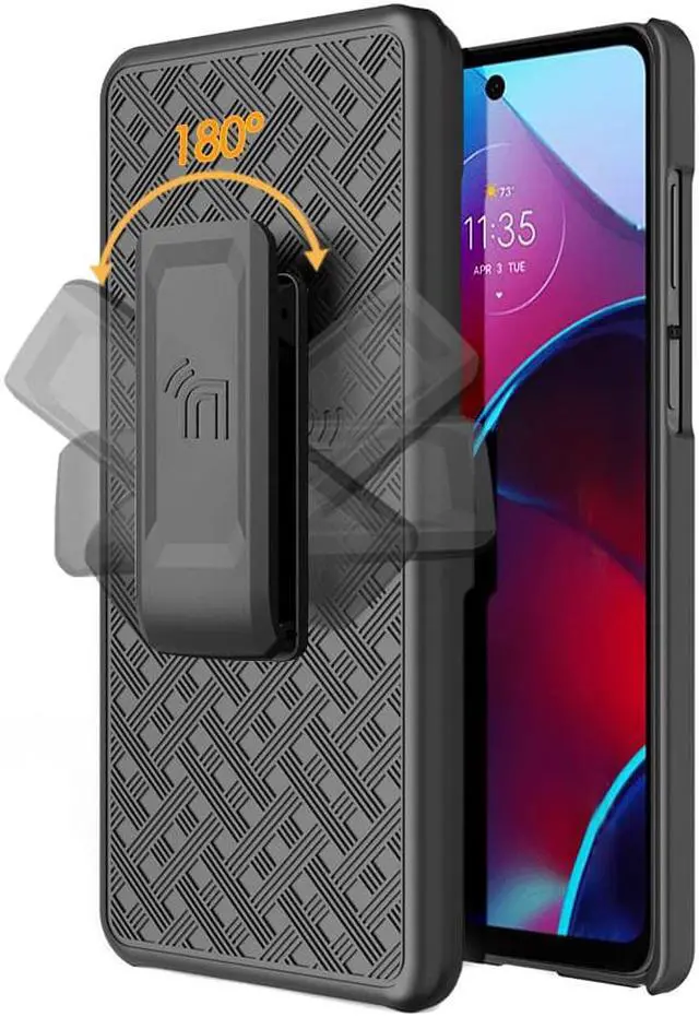 Alt view image 3 of 7 - Black Hard Case Cover Stand and Belt Clip Holster for Moto G Stylus 4G (2022)