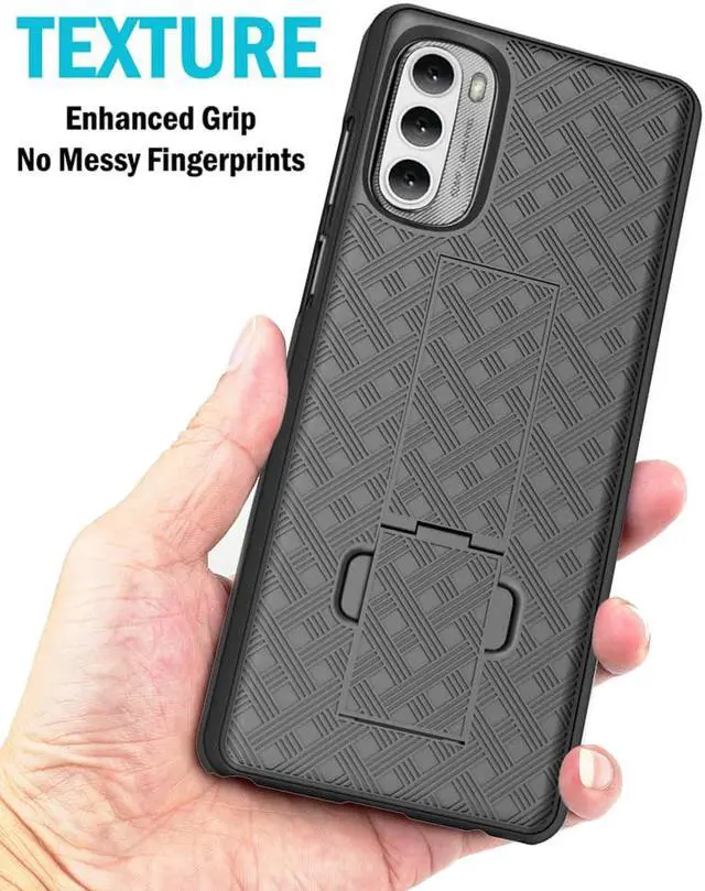 Alt view image 5 of 7 - Black Hard Case Cover Stand and Belt Clip Holster for Moto G Stylus 4G (2022)