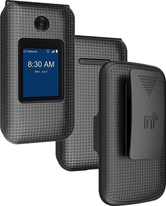 Alt view image 2 of 7 - Leather Case Screen Guard Belt Clip for NUU F4L Flip Phone / Blu Tank Flip / F42