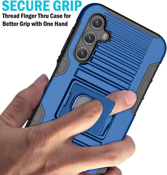 Alt view image 3 of 7 - Blue Rugged Case Stand and Belt Clip Holster for Samsung Galaxy A14 5G Phone