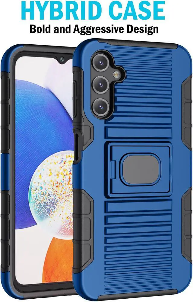 Alt view image 5 of 7 - Blue Rugged Case with Ring Grip Stand for Samsung Galaxy A14 5G Phone
