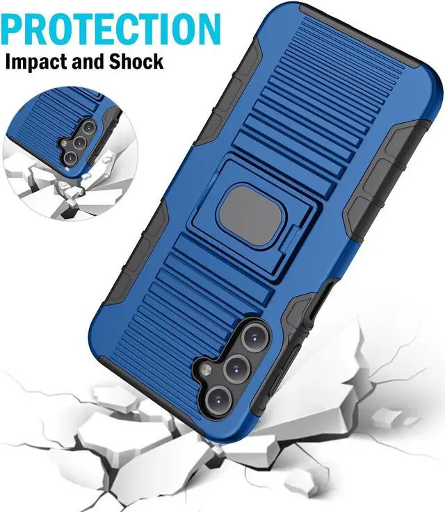 Alt view image 5 of 7 - Blue Rugged Case Stand and Belt Clip Holster for Samsung Galaxy A14 5G Phone