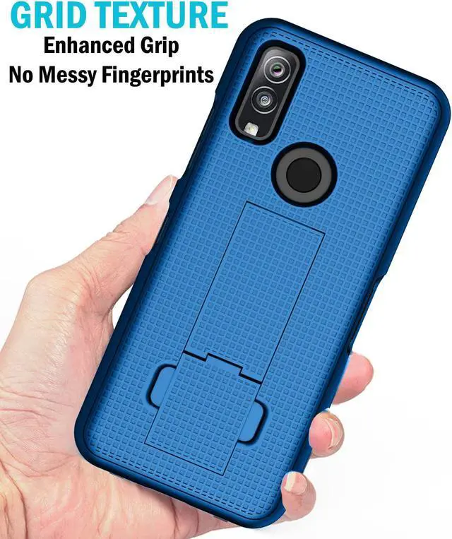 Alt view image 5 of 7 - Blue Case Cover Kickstand and Belt Clip Holster for Kyocera DuraSport 5G UW