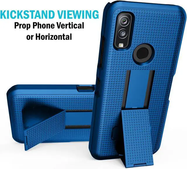 Alt view image 4 of 7 - Blue Case Cover Kickstand and Belt Clip Holster for Kyocera DuraSport 5G UW
