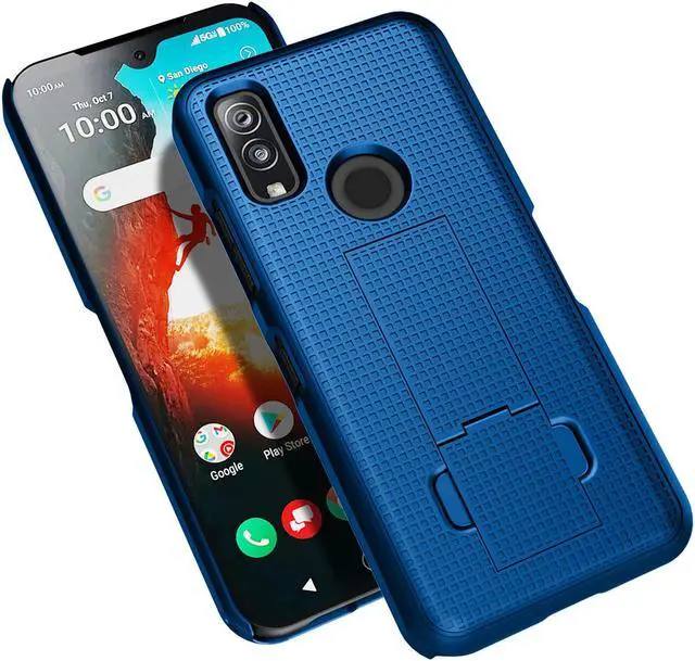Alt view image 6 of 7 - Blue Case Cover Kickstand and Belt Clip Holster for Kyocera DuraSport 5G UW